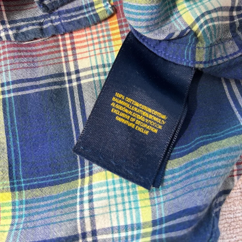 Ralph Lauren Polo Boy Blue Green Orange Cotton Plaid Button Dress Shirt  Size 3T
